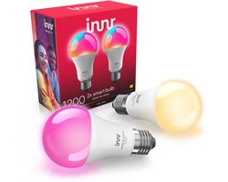 Innr Zigbee E27 LED lamp - geschikt voor Philips Hue - smart bulb - wit en gekleurd licht - geeft 50% meer licht - slimme lamp - dimbaar - 1210 lumen - 2 pack