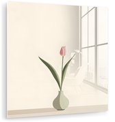 MuchoWow® Glasschilderij 20x20 cm - Schilderij acrylglas - Tulp - Vaas - Beige - Foto op glas - Muurdecoratie woonkamer - Wanddecoratie slaapkamer - Schilderijen