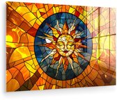MuchoWow® Peinture sur verre 120x80 cm - Peinture acrylique sur verre - Mosaïque - Soleil - Jaune - Cercle - Photo sur verre - Décoration murale salon - Décoration murale chambre - Peintures