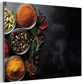 Aluminium schilderij 80x60 cm - Wanddecoratie metaal - Glazen - Bakjes - Blaadjes - Kruiden - Metalen muurdecoratie woonkamer - Decoratie industrieel - Foto op dibond - Industriële accessoires slaapkamer