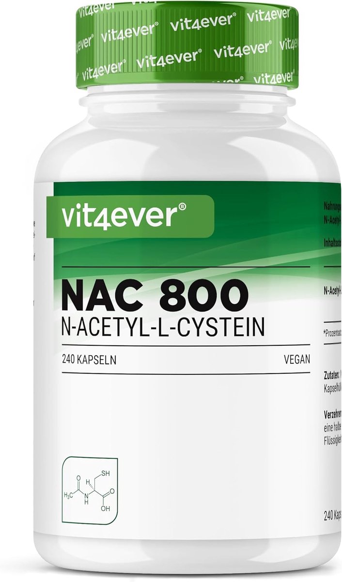 Goedkoopste Vit4ever NAC N-acetyl L-cystein Voedingssupplement, 240 capsules met elk 800 mg, gehalte aan werkzame stoffen en zuiverheid in laboratorium getest, veganistisch, hoge dosis | Vit4ever