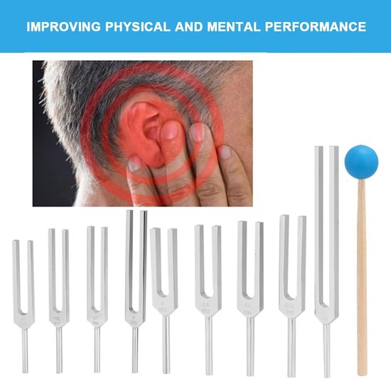Ensemble de 9 diapasons - Diapason 174/285/396/417/528/639/741/852/963 Hz - Outil de thérapie sonore - Chakra du cœur - Instrument de musique Perfect pour les accordeurs