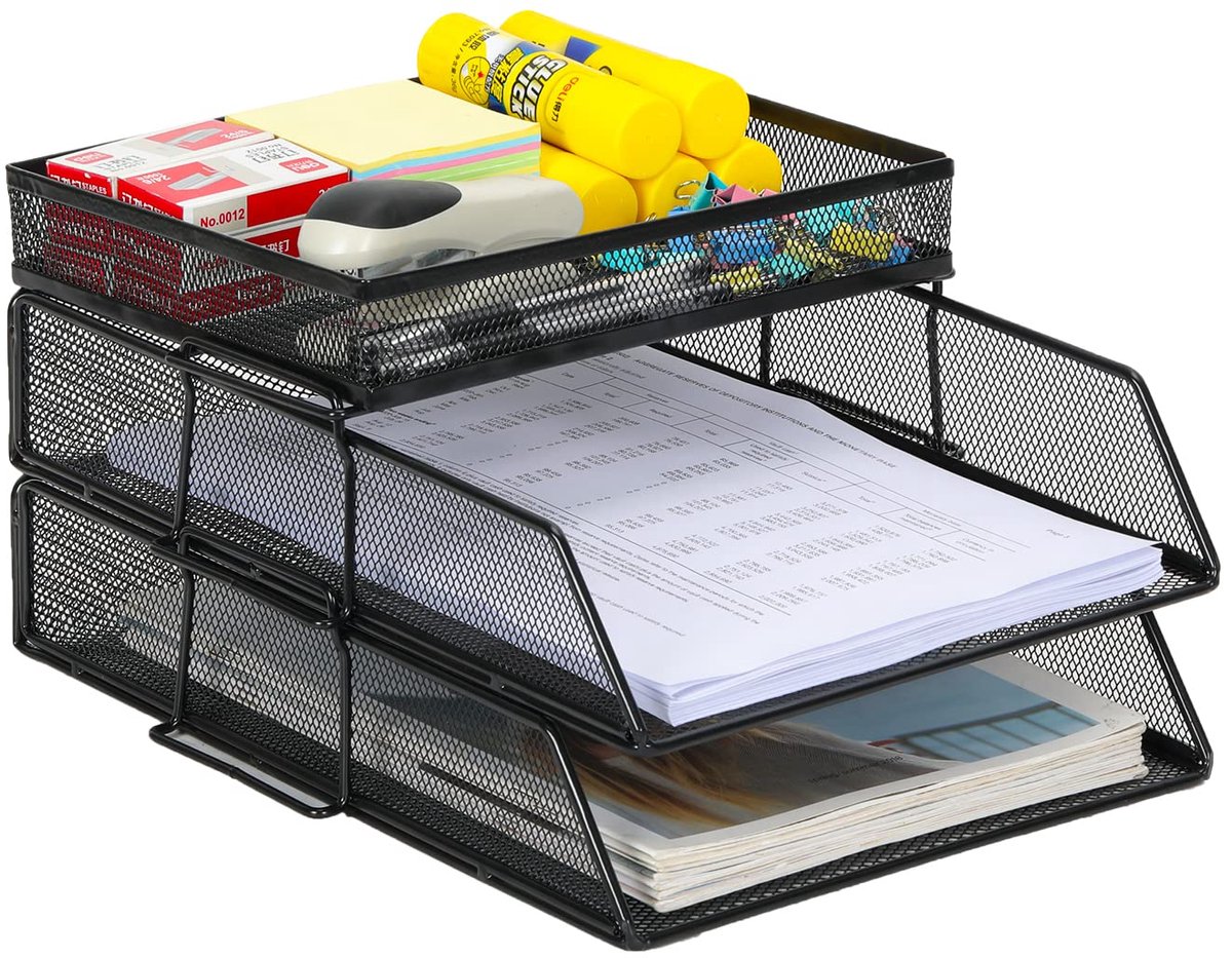 Ibenzoa® Robuuste Metalen Documentenorganizer - 3 Stuks A4 Stapelbaar, Zwart