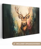 Canvas schilderij 120x80 cm - Exclusieve wanddecoratie Hert - Geverfd - Gewei - Bruin - Muurdecoratie woonkamer - Slaapkamer decoratie - Kamer accessoires - Schilderijen op canvas