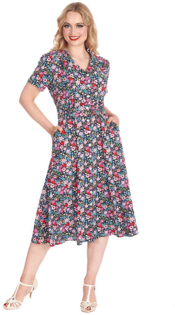 Banned - Tea Party Flare jurk - 4XL - Zwart