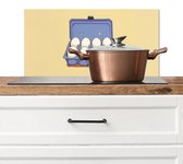 Spatscherm keuken 60x30 cm - Kookplaat achterwand Eieren - Doos - Minimalistisch - Blauw - Muurbeschermer - Spatwand fornuis - Hoogwaardig aluminium