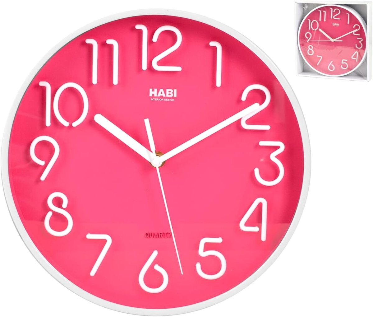 Ronde Wandklok 25 cm in Fuchsia - Stijlvolle en Moderne Decoratie voor Keuken en Eetkamer