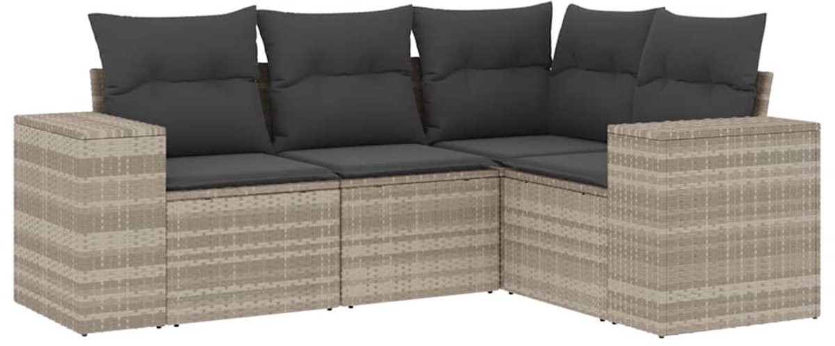 vidaXL 4-delige - Loungeset - met - kussens - poly - rattan - lichtgrijs