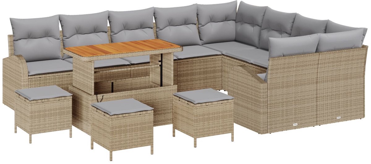 vidaXL - Tuinbank - Set - met - kussen - 12 - pcs - Beige - poly - rattan