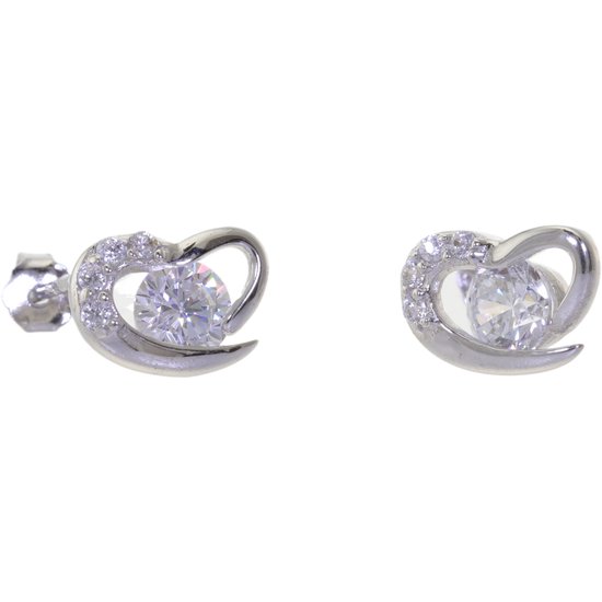 Boucles d'oreilles Behave - boucles d'oreilles clous - couleur argent - coeurs - coeur avec pierres - 1 cm