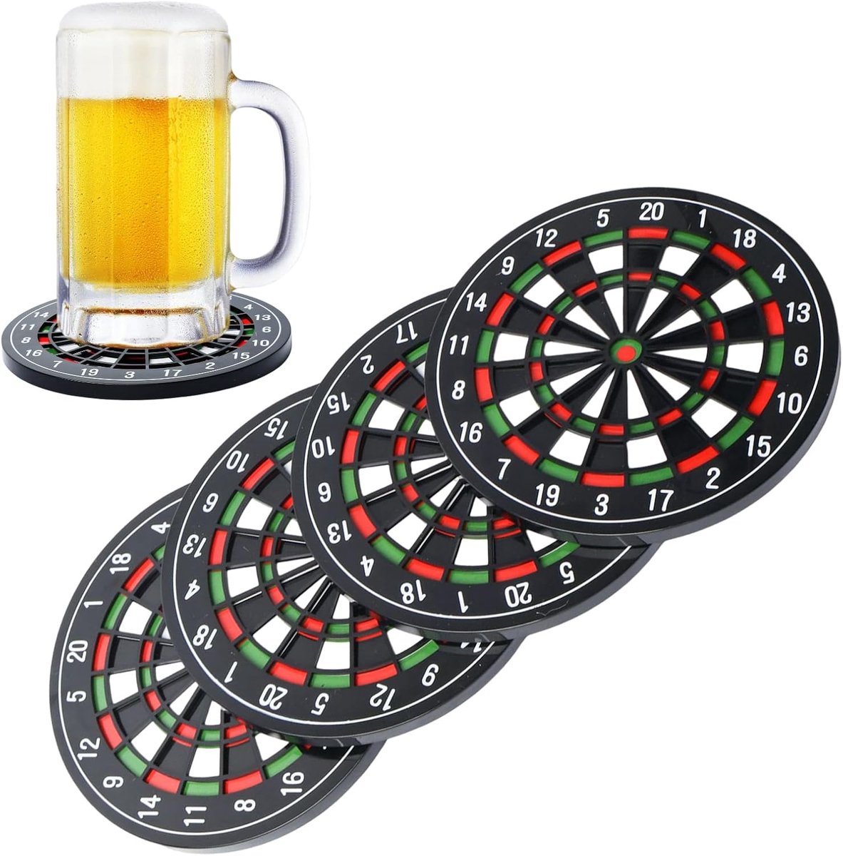 Set van 4 dartborden - decoratieve drankonderzetters - voor thuis en feest