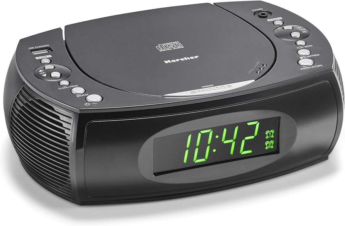 Wekkerradio met CD-speler en FM-radio - Dual-alarm, USB-oplader en Batterij-backup