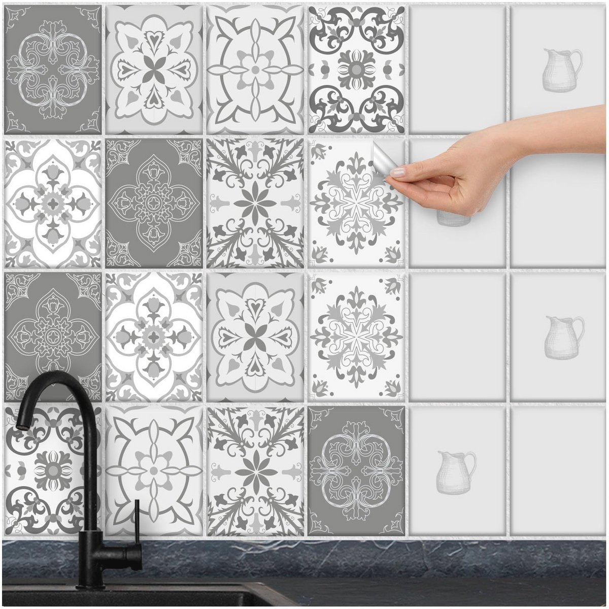 Zelfklevende Tegelstickers voor Badkamer en Keuken - Krasbestendig en Verwijderbaar - Patchwork Design 14.5x19.5 cm | 16-tlg. Set