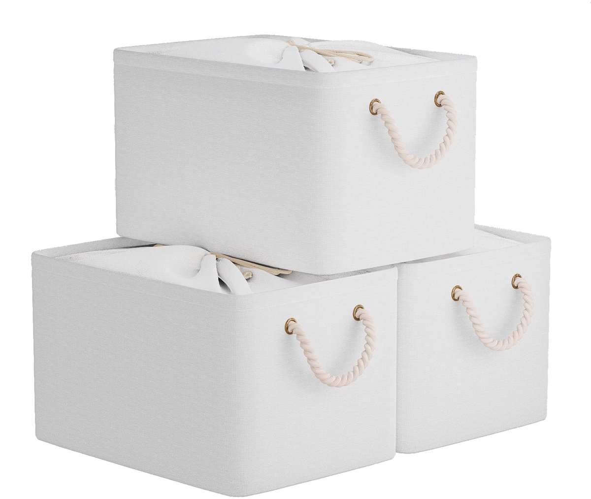 Unyqoos ® Opvouwbare Stoffen Opbergboxen met Trekkoord en Handgrepen voor Efficiënte Organisatie, 3 Stuks wit