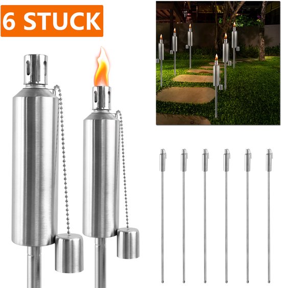 XINZI Bamboe tuinfakkels voor buiten, set van 24 stuks, bamboe fakkel, sfeervolle fakkels met lont, navulbare oliefakkels, hoogte 90 cm, olielamp voor buiten tuindecoratie, brandduur ca. 4-6 uur