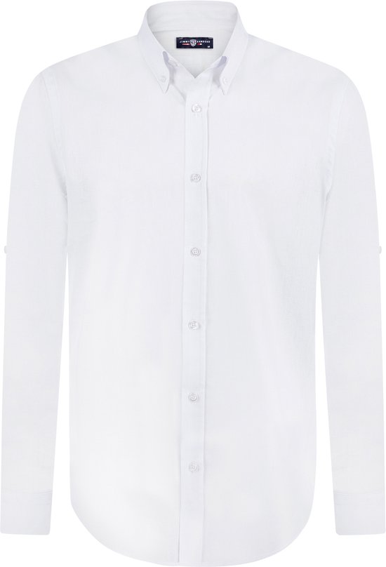 Jimmy Sanders Linnen Katoen Blend Shirt - Overhemd Heren Wit - M