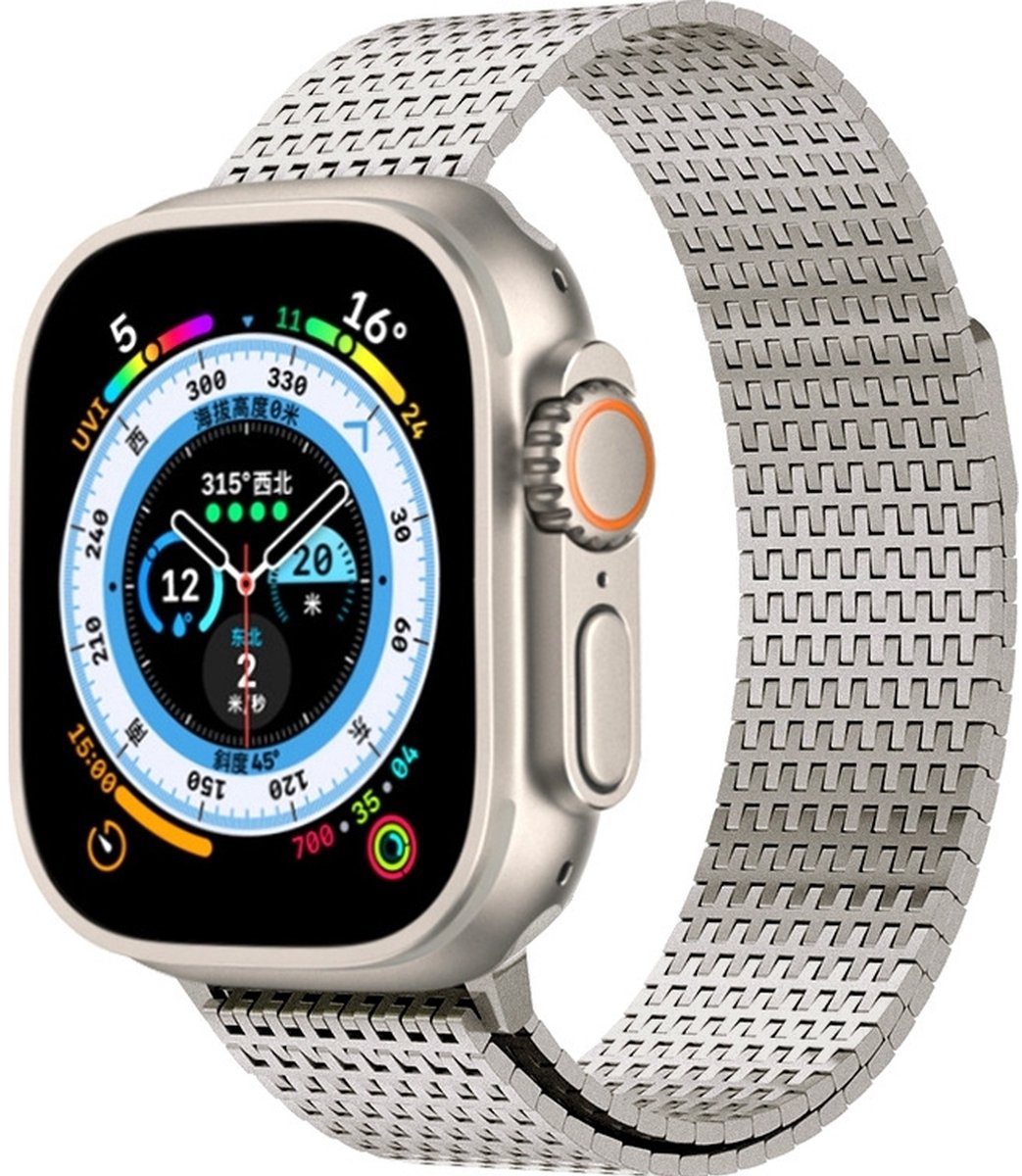 Mobigear Milanese Watch bandje geschikt voor Apple Watch Bandje Magneetsluiting | Mobigear Premium Loop - 42/41/40/38 mm - Sterrenlicht