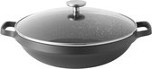 Chinese wok met deksel 32 cm - Zwart - PFAS-vrij