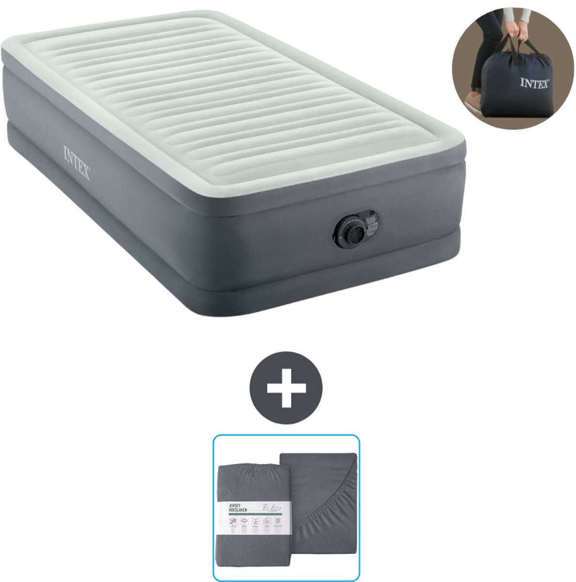 Intex Luchtbed - 1-Persoons - 99 x 191 x 46 cm - Grijs - Inclusief pomp en Hoeslaken