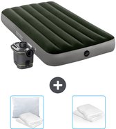 Matelas gonflable Intex - 1 personne - 99 x 191 x 25 cm - Vert - Pompe incluse - Oreiller et protège-oreiller