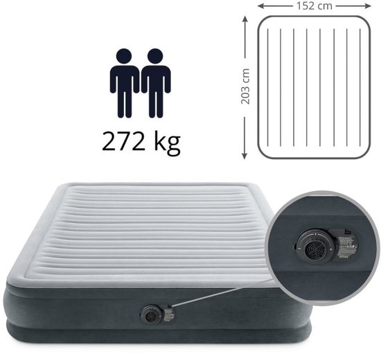 Intex Luchtbed - 2-Persoons - 152 x 203 x 33 cm - Grijs - Inclusief pomp en Hoeslaken van Intex — afbeelding 5
