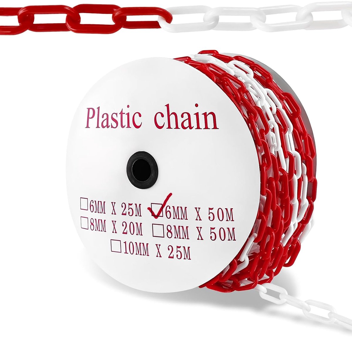 NAIZY 50 m Slagboomketting Rood Wit Plastic Ketting 6 mm Dikte Plastic Ketting van de de Kettingverbinding van de Bouwplaatsveiligheid Post van de Slagboom voor Slagboom voor het Waarschuwen van Veiligheidsparkeren