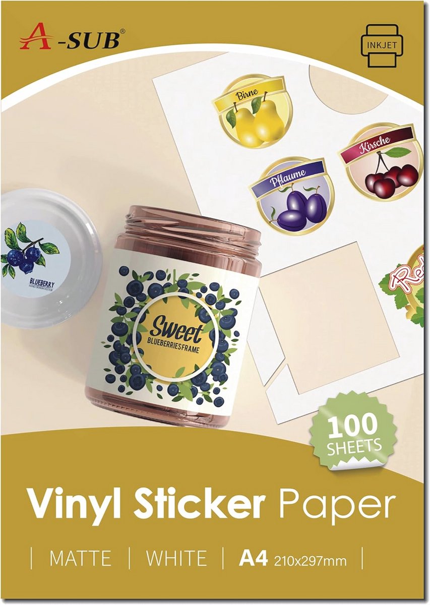 Waterdicht bedrukbaar vinylstickerpapier voor inkjetprinters - A4 formaat, 100 vellen