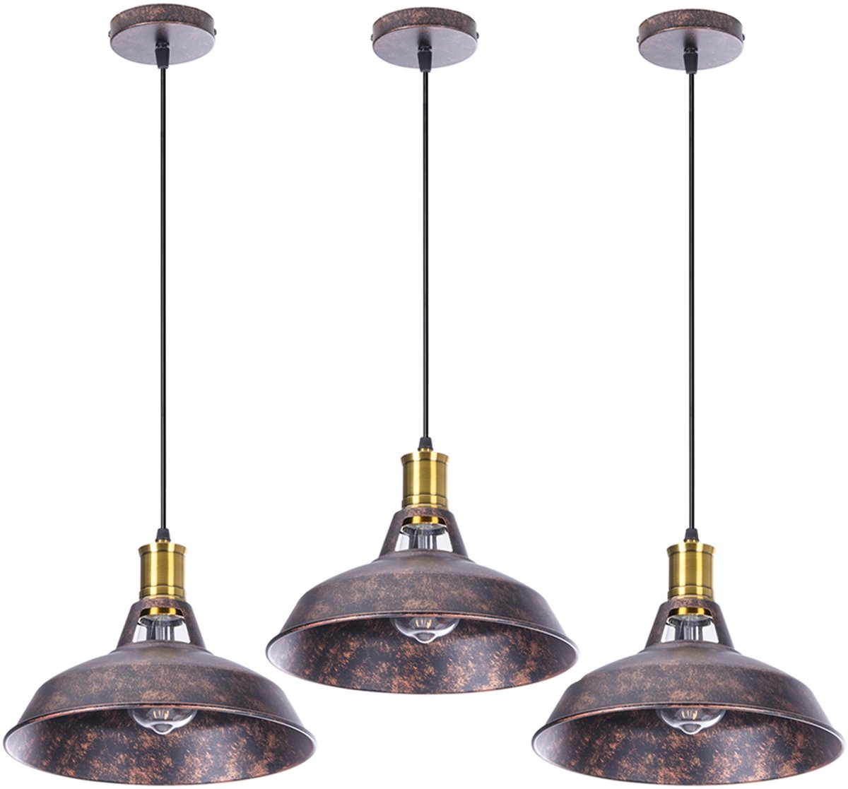 Set van 3 Hanglamp Binnen Industrieel Kroonluchter E27 Plafondlamp voor Slaapkamer Woonkam