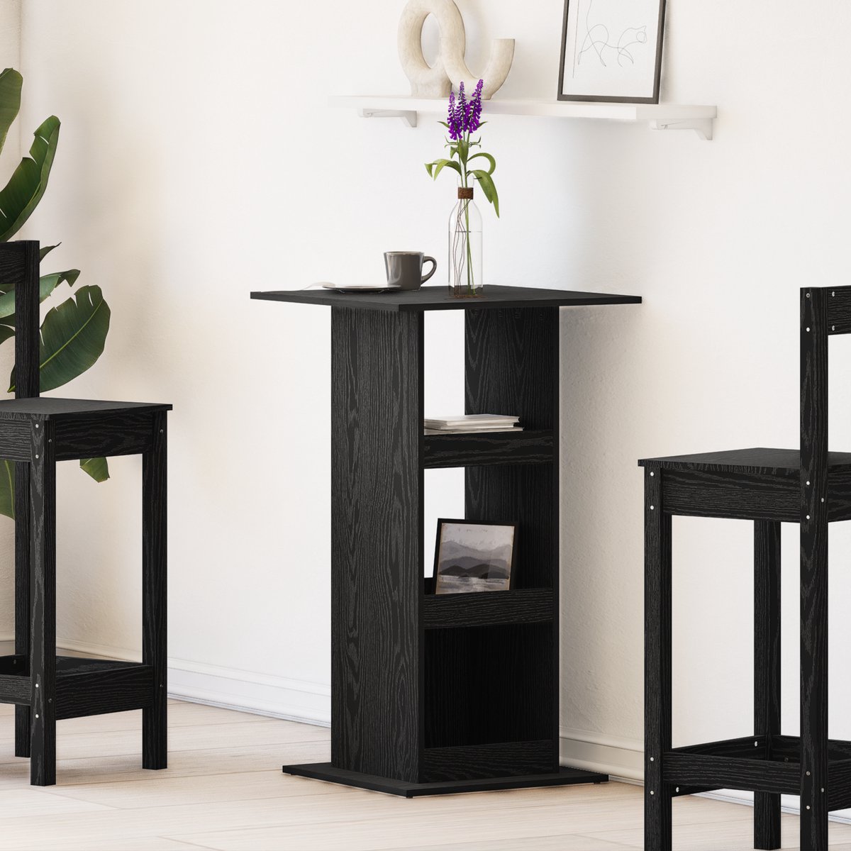 vidaXL Bartafel - 60 - x - 60 - x - 100 - cm - Bewerkt - hout - Zwart - Eiken - Rechthoekig Zwart eiken