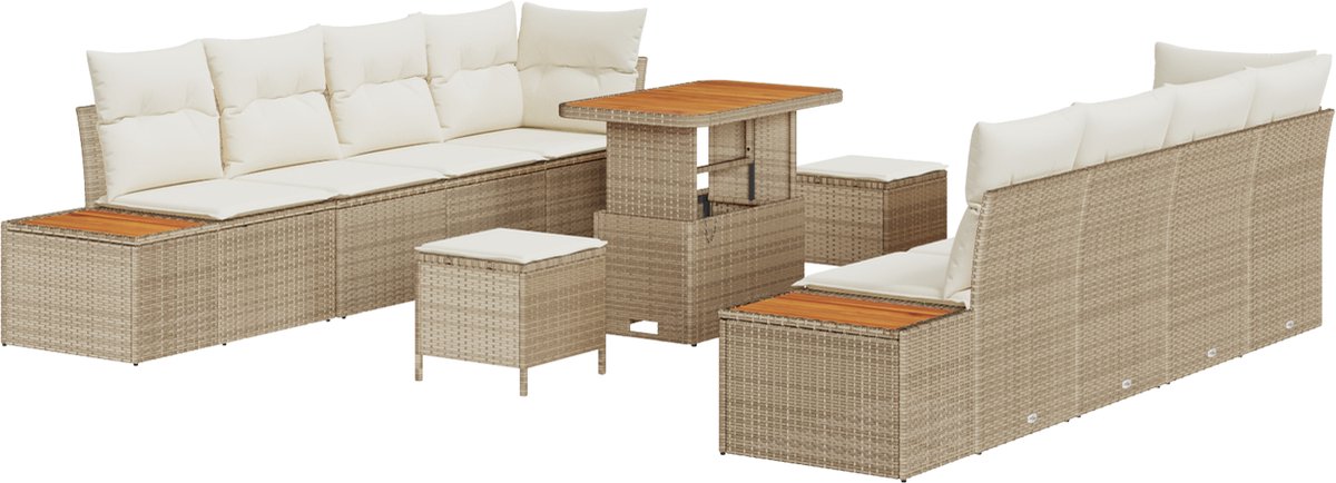 vidaXL - Tuinbank - Set - 11 - pcs - Beige - poly - rattan