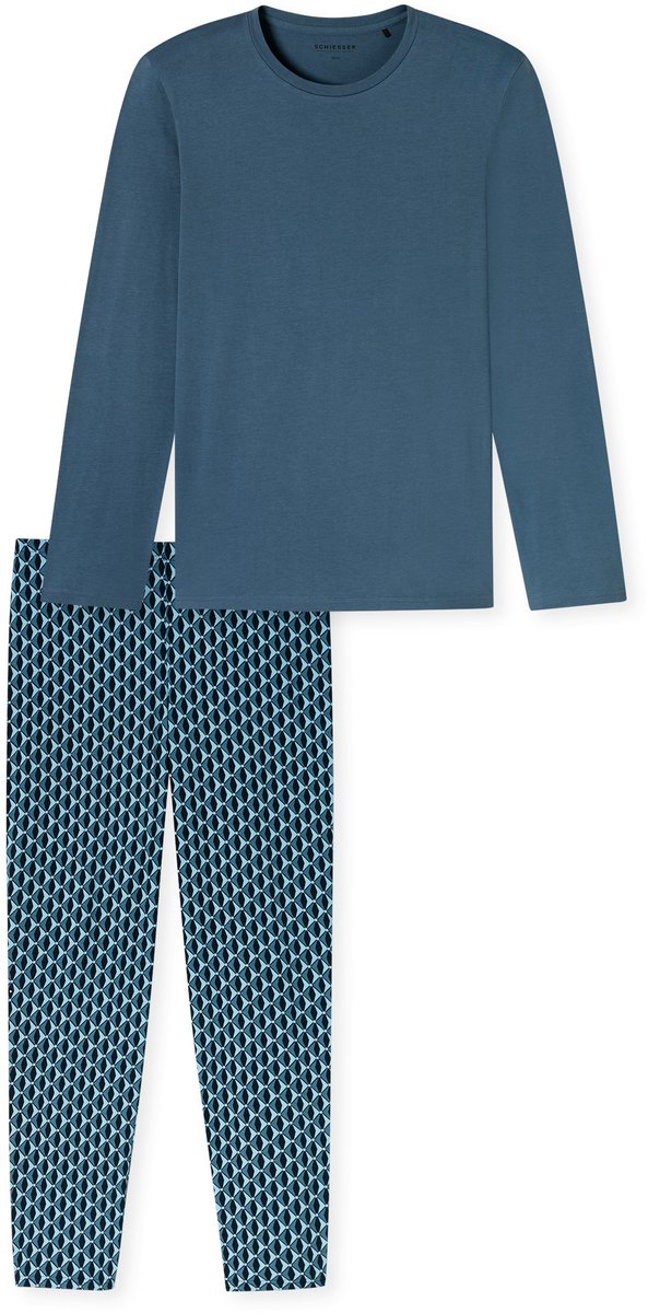 Schiesser pyjama heren Katoen lange mouw- Atlantic Blue - Zonder boordjes - 56 - Blauw
