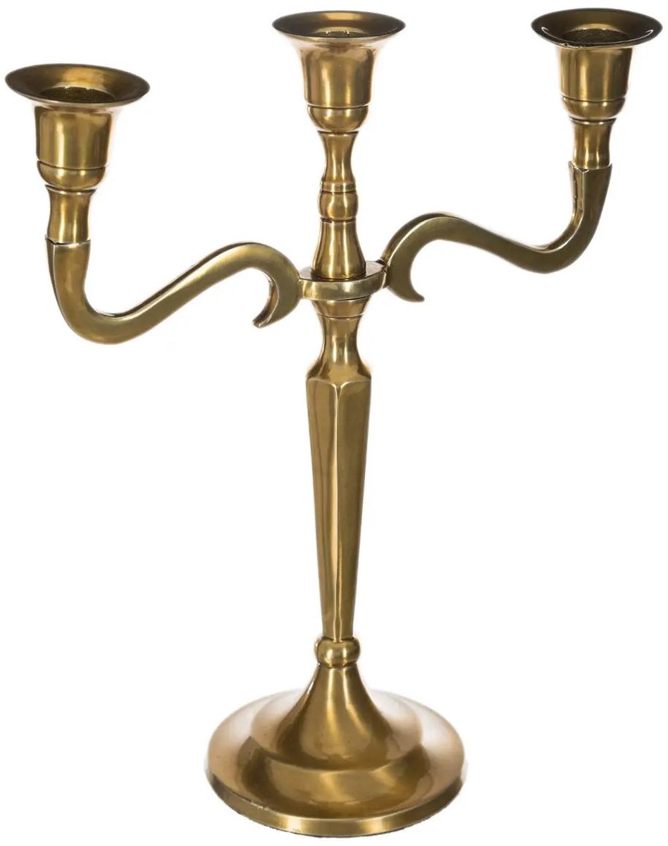 Atmosphera kaarsen kandelaar Baroque - met 3 armen - metaal - dinerkaarsen - goud - 22 x 27 cm Goudkleurig