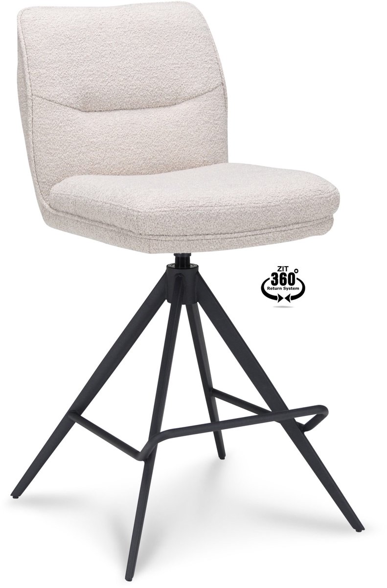 Icon Living - Barkruk Lizz - Zithoogte 65 - Stof Alpine Natural - Poot Zwart 360° Return-system