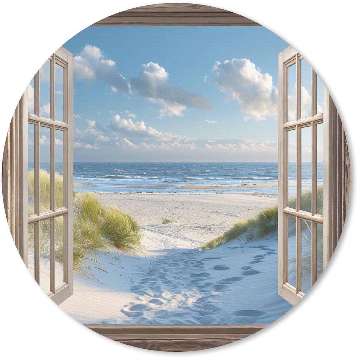 Muismat rond 20x20 cm - Mousepad Doorkijk - Strand - Raam - Duinen - Zee - Ronde muismatten