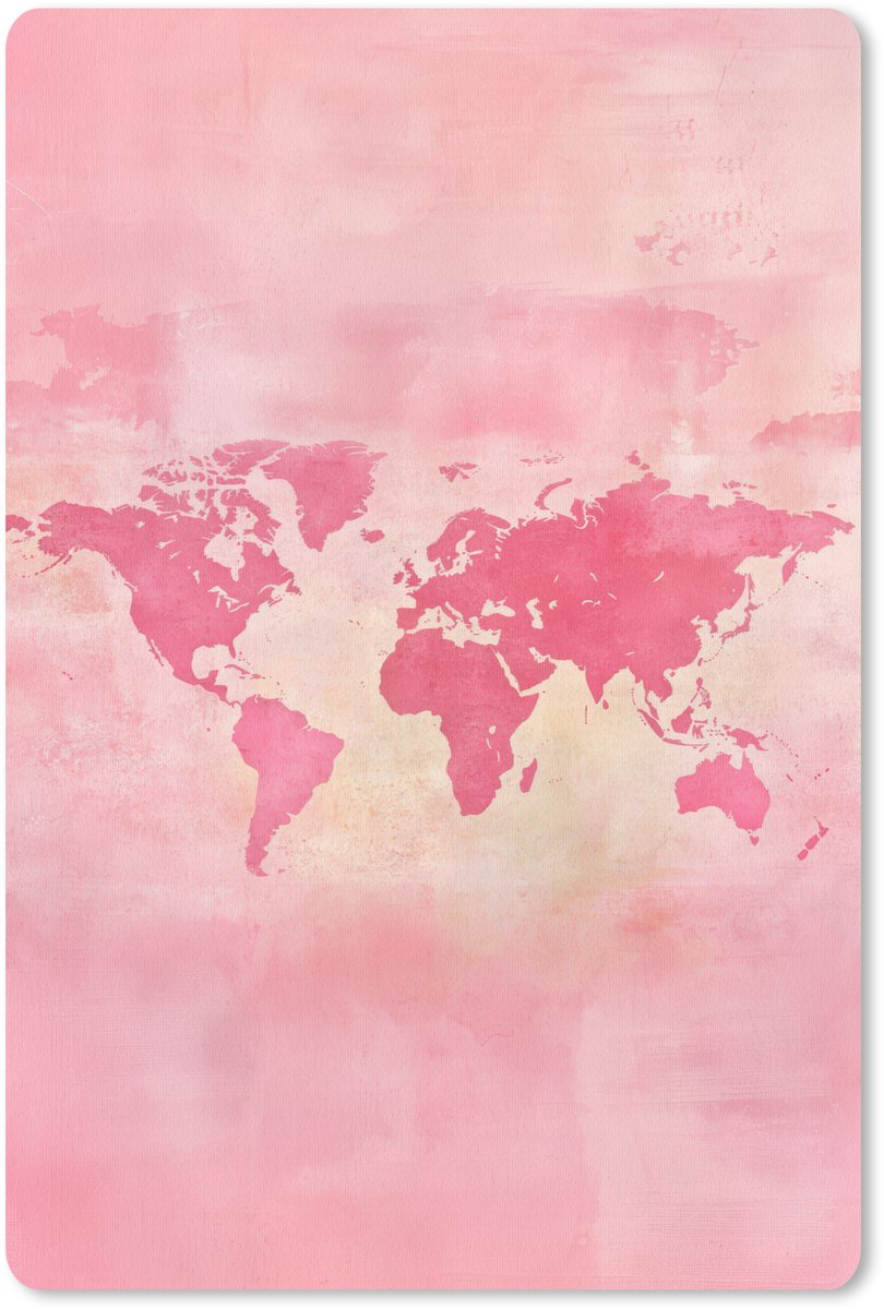 Muismat 18x27 cm - Mousepad Wereldkaart - Roze - Vaag - Muismatten