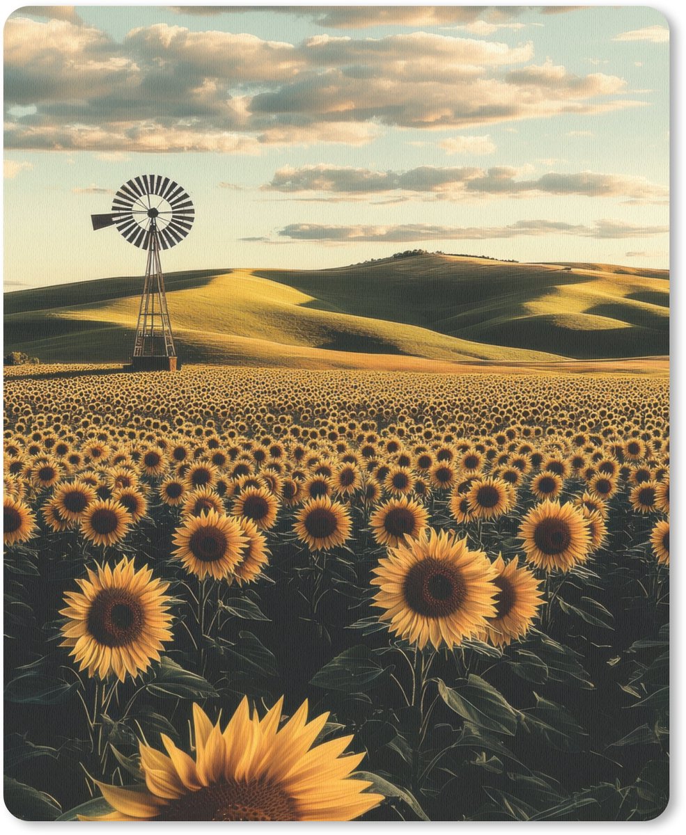 Muismat 19x23 cm - Mousepad Zonnebloem - Veld - Windmolen - Muismatten