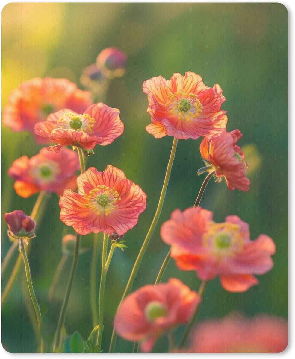 Muismat 19x23 cm - Mousepad Bloemenveld - Zonnestralen - Oranje - Muismatten
