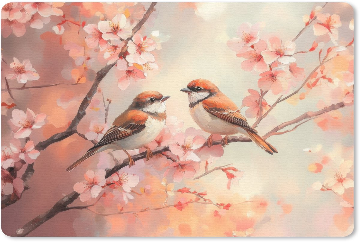 Muismat 27x18 cm - Mousepad Vogels - Romantic - Bloesemtak - Muismatten