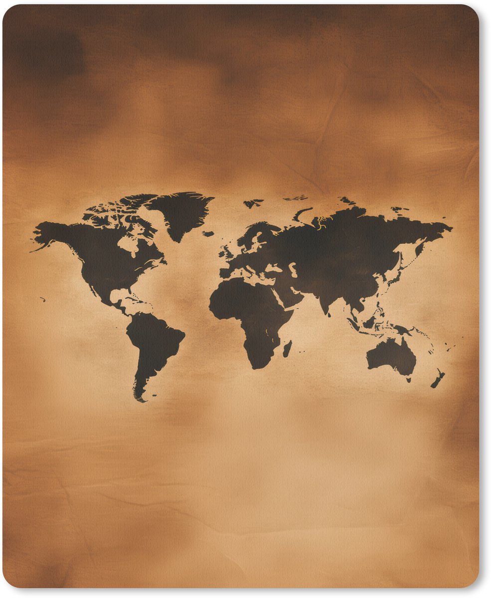 Muismat 19x23 cm - Mousepad Wereldkaart - Bruin - Kaart - Muismatten