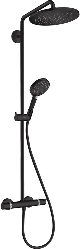 hansgrohe Croma Select S Showerpipe 280 1jet EcoSmart 8 l/min met douchethermostaat en handdouche Raindance Select S 120 3jet mat zwart