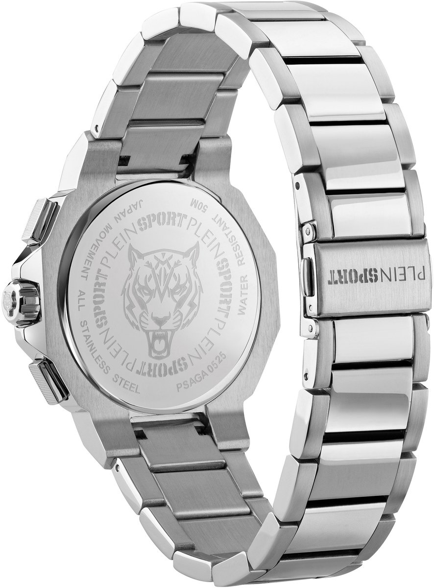 Plein Sport Titan Quartz Chronograaf Horloge Zilveren Toon Case: 100% Stainless Steel | Armband: 100% Stainless Steel 46 PSAGA0525, PSAGA0625
