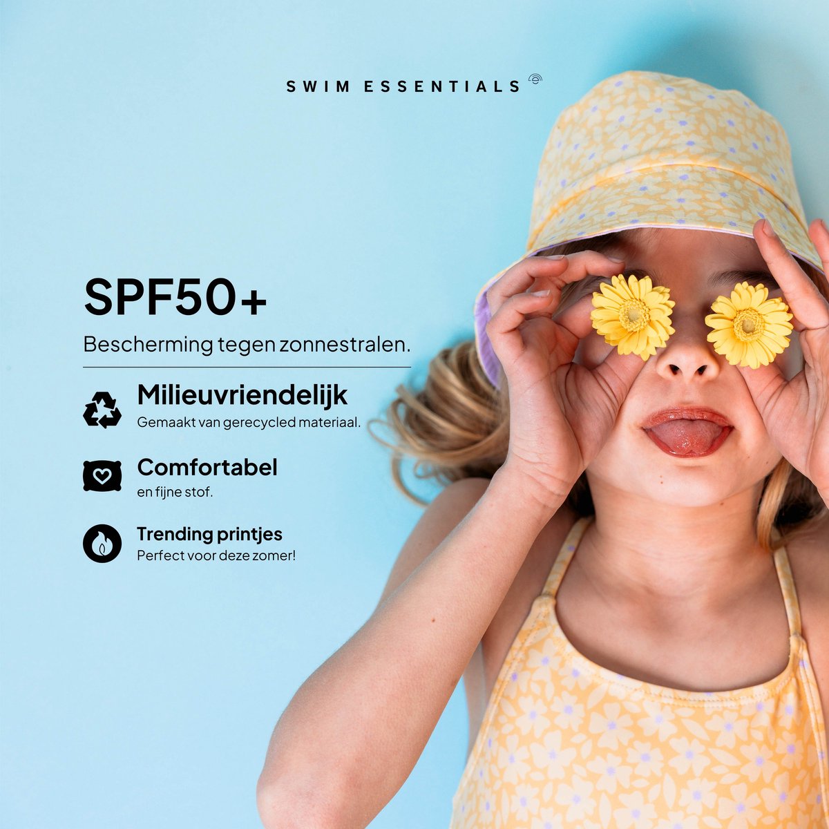 Swim Essentials | Gele Bloemen Meisjes UV Badpak – Maat 110/116