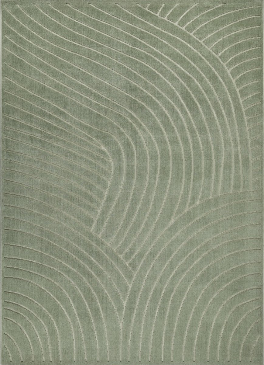 Concept Looms Maze Green MAZ105 Vloerkleed - 160 x 220 cm - Groen - Rechthoekig - Microvezel - Eetkamer, Woonkamer, Slaapkamer - Geometrisch - Retro, Modern