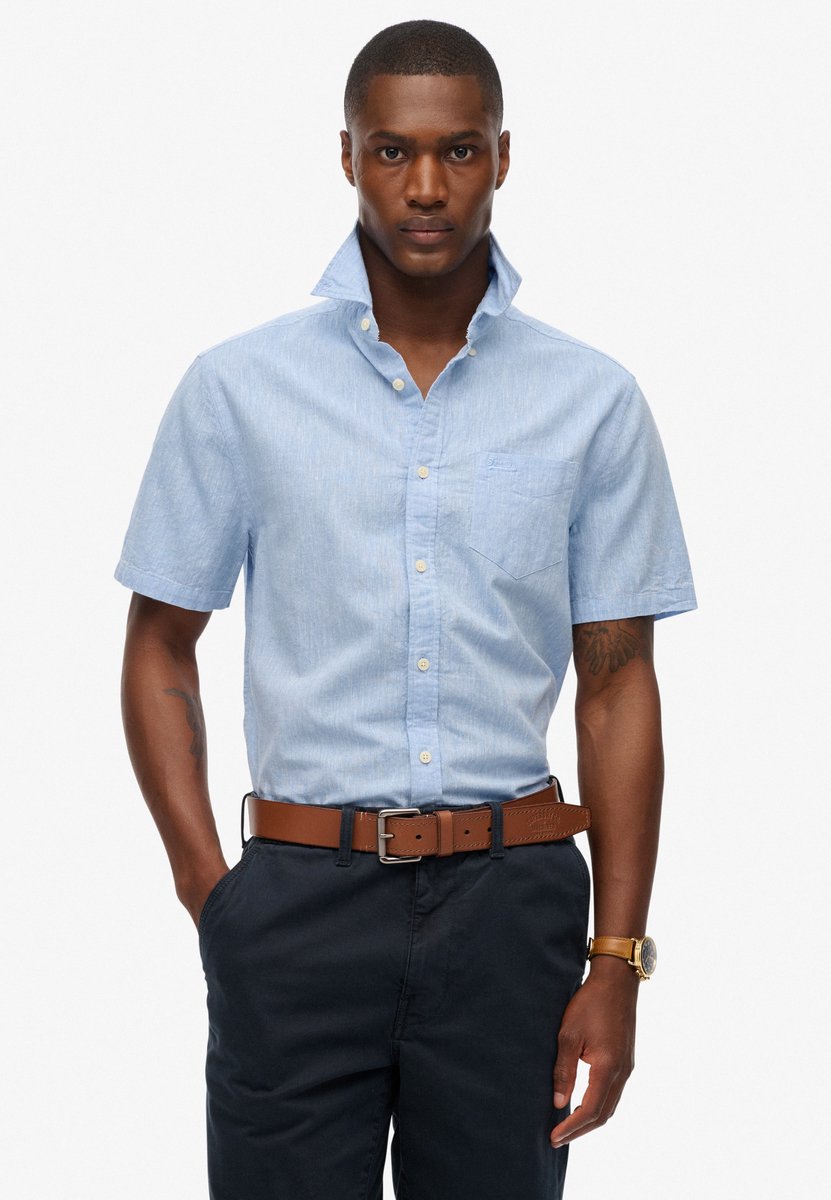 Superdry City overhemd van katoen en linnen met korte mouwen Heren Shirts Blauw
