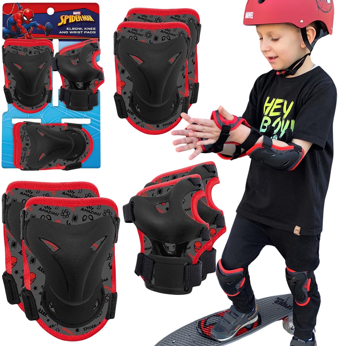 MARVEL Spider-Man Kinder BESCHERMERS voor skeelers fietsen steps SET knieën ellebogen polsen Rood