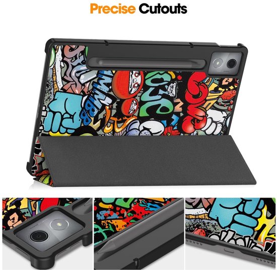 Coverup Tablethoes geschikt voor Lenovo Idea Tab Pro Hoesje - Tri-Fold Book Case met Wake/Sleep - Graffiti