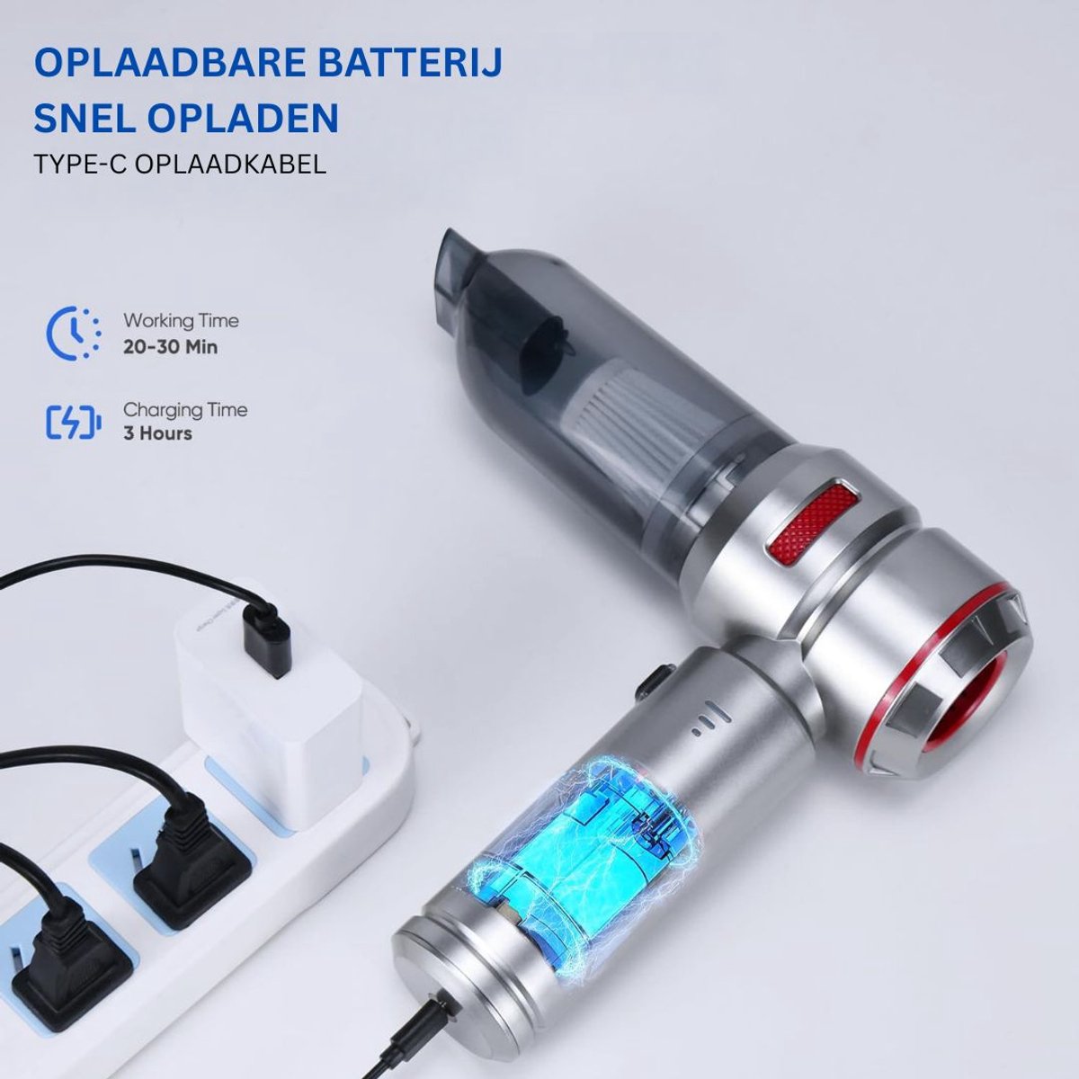 CLGP® Draadloze Kruimeldief Auto Stofzuiger - Zilver en Rood - afbeelding 2