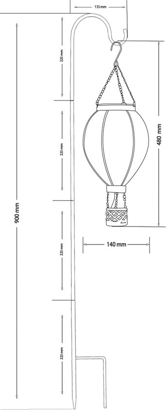 Northpoint LED Solar Lantaarn XL heteluchtballon windlicht metalen frame kunststof ca. 58 cm hoog buiten decoratie tuin zonnepaneel (regenboog XL