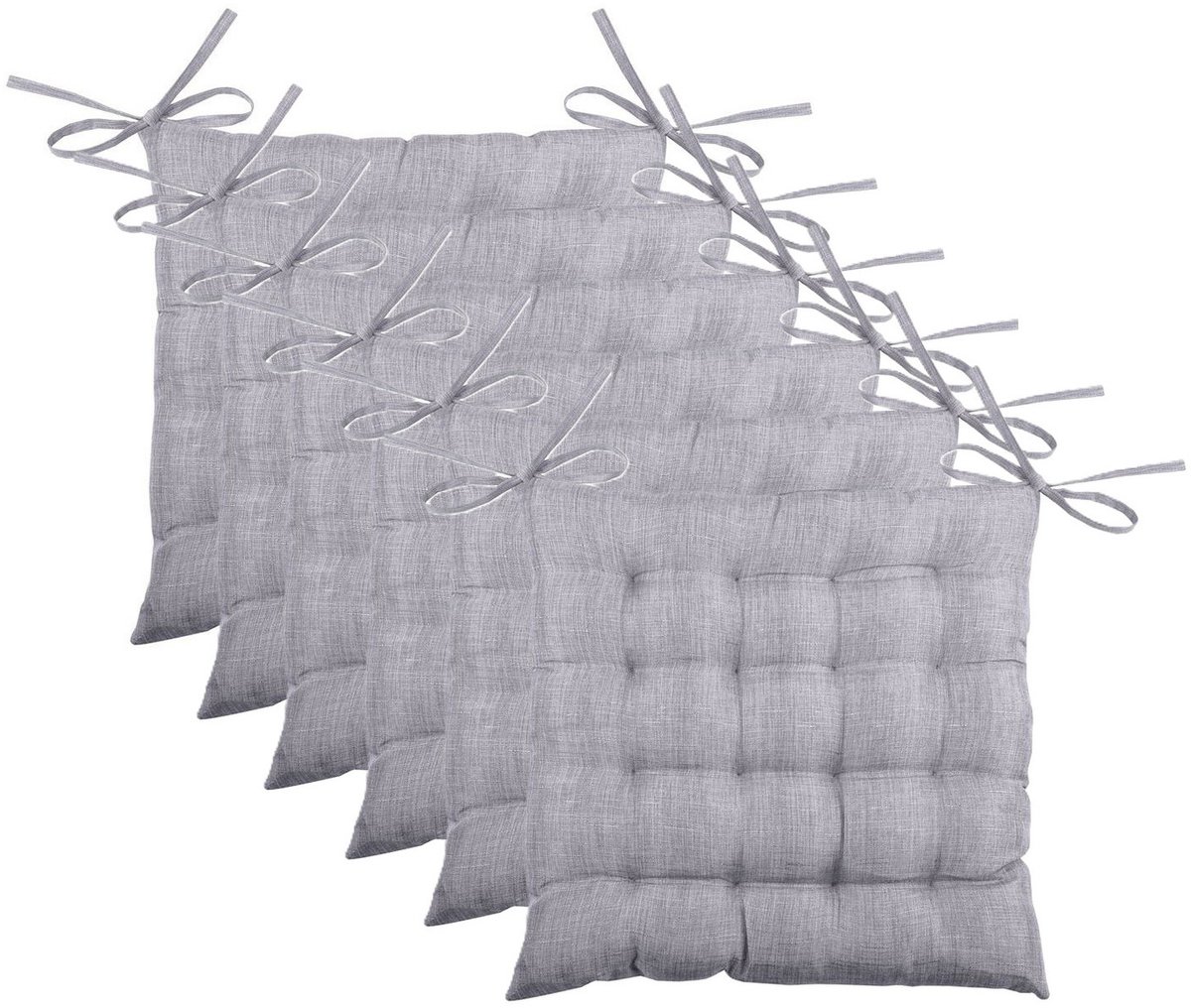 Stof Textile stoelkussen BEA - 6x - grijs - 40 x 40 x 4 cm - touwtjes sluiting - binnen/buiten - zitkussens plat