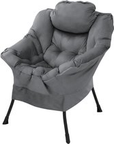 Relax fauteuil antraciet met armleuningen en dik hoofdkussen en metalen frame Loungestoel tot 120 kg ML design
